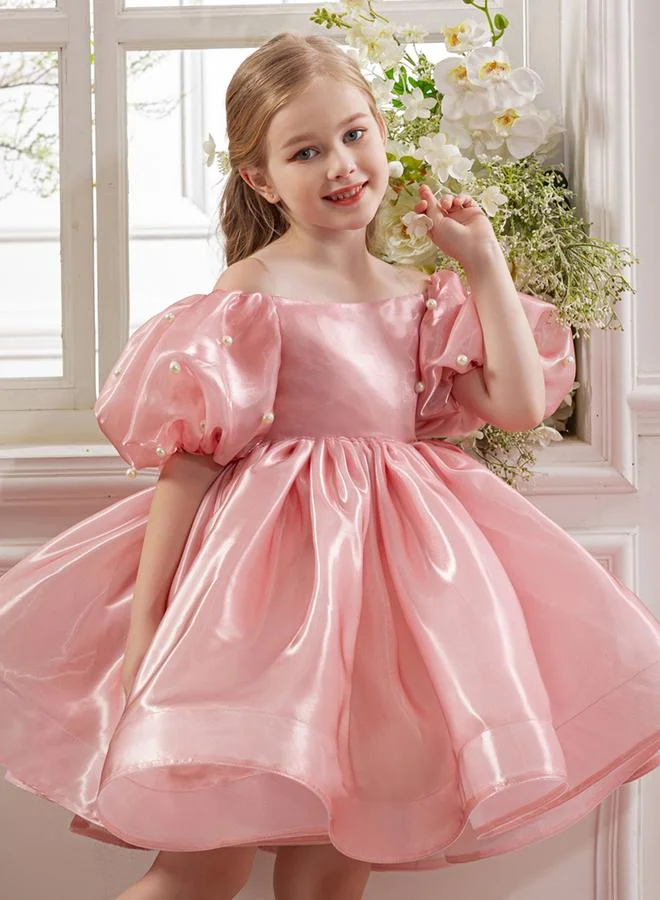 Take Two  Girls Pink Pearl Puff Faux Pearl Embellished Dress for Women | Best Price UAE